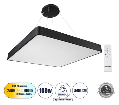 GloboStar Kamala Τετράγωνο Κρεμαστό LED Panel 100W με Ρυθμιζόμενο Λευκό Φως 80x80εκ. από το Designdrops