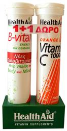 Health Aid B-Vital & Vitamin C Βιταμίνη για Ενέργεια & Ανοσοποιητικό 1000mg Πορτοκάλι 40 αναβράζοντα δισκία από το Pharm24