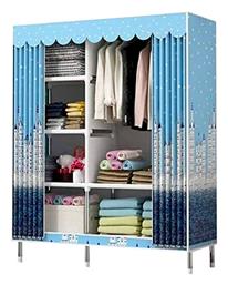 Υφασμάτινη Ντουλάπα με Φερμουάρ και Ράφια σε Μπλε Χρώμα 175x45x105cm