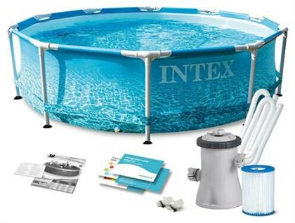 Intex Beachside Metal Frame Στρογγυλή Πισίνα με Μεταλλικό Σκελετό Μπλε