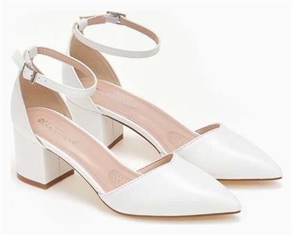 Issue Fashion Γόβες με Λουράκι & Χοντρό Μεσαίο Τακούνι Λευκές