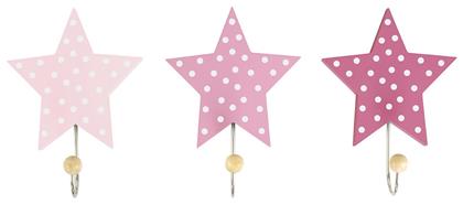 Jabadabado Star Παιδική Κρεμάστρα Μονής Θέσης Ξύλινη Pink 36x6x16εκ. 3τμχ