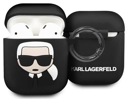 Karl Lagerfeld Iconic Θήκη Σιλικόνης με Γάντζο σε Μαύρο χρώμα για Apple AirPods