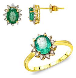 Kiriakos Gofas Σετ με Σκουλαρίκια & Δαχτυλίδι από Χρυσό 18K με Πέτρες