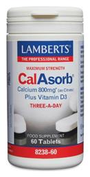 Lamberts Maximum Strength CalAsorb Calcium (as Citrate) Plus Vitamin D3 800mg 60 ταμπλέτες