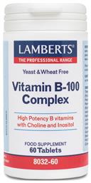 Lamberts Vitamin B-100 Complex Βιταμίνη για Ενέργεια, τα Μαλλιά & τo Δέρμα 60 ταμπλέτες