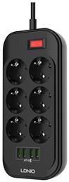 Ldnio SE6403 Πολύπριζο Ασφαλείας 6 Θέσεων με 4 USB-A, Διακόπτη και Καλώδιο 2m Αγγλίας