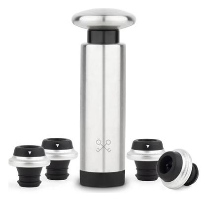 Les Petits Champs Αντλία Αφαίρεσης Αέρα από Ανοξείδωτο Ατσάλι με 4 Πώματα WOM440