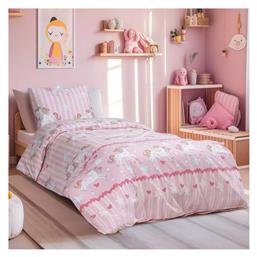 Lino Home Σετ Σεντόνια Μονά με Λάστιχο Βαμβακερά Monokeros Pink 105x200cm 3τμχ