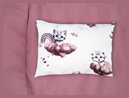 Μαξιλαροθήκη Εμπριμέ Bebe Kitten 561 35x45 Mauve 100% Cotton από το Aithrio