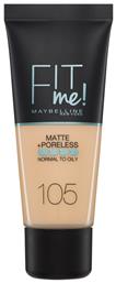 Maybelline Fit Me Matte + Poreless Liquid Make Up 105 Natural Ivory 30ml από το Pharm24