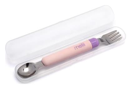 Melii Βρεφικό Σετ με Πιρούνι από Μέταλλο σε Θήκη Ροζ