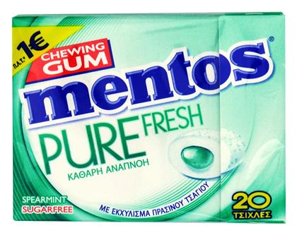 Mentos 20 Τσίχλες Pure Fresh με Γεύση Δυόσμος Με Εκχύλισμα Πράσινου Τσαγιού Χωρίς Ζάχαρη 30gr