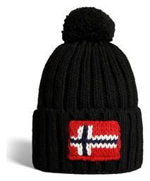 Napapijri Semiury NA4GKB Pom Pom Beanie Unisex Σκούφος με Rib Πλέξη σε Μαύρο χρώμα NP0A4GKB041