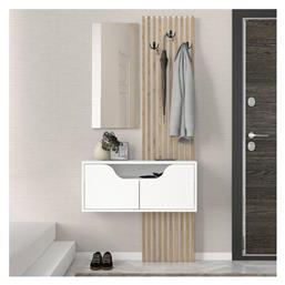 Naro Έπιπλο Εισόδου με Καθρέπτη / Κρεμάστρα & Παπουτσοθήκη Λευκό - Sepet Oak 90x35x204.2εκ.