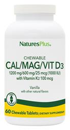 Nature's Plus Bone Support Chewable Bone Support Cal/Mag/Vit D3 with Vitamin K2 Βανίλια 60 μασώμενες ταμπλέτες