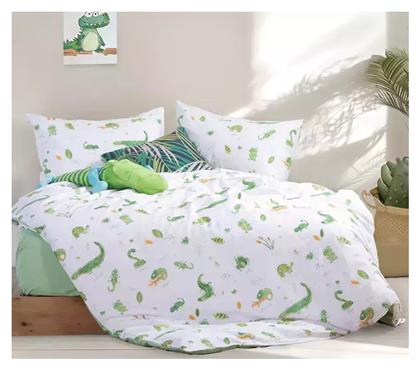Nef-Nef Homeware Σετ Σεντόνια Μονά Βαμβακερά Cute Reptiles Πράσινο 170x260cm 3τμχ