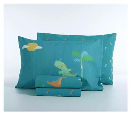 Nef-Nef Homeware Σετ Σεντόνια Μονά Βαμβακερά Dinos On Wheels Μπλε 170x260cm 3τμχ