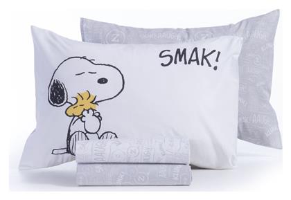 Nef-Nef Homeware Snoopy Smak Σετ Σεντόνια Μονά Βαμβακερά White/Grey 170x260cm 3τμχ