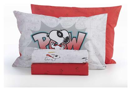 Nef-Nef Snoopy Mask Hero Σετ Σεντόνια Μονά Βαμβακερά Grey/Red 170x260cm 3τμχ από το Spitishop