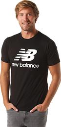 New Balance Essentials Stacked Logo Ανδρικό T-shirt Μαύρο με Λογότυπο