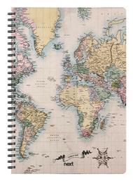 Next Σπιράλ Τετράδιο Ριγέ Α4 105 Φύλλων Trends World Map II Πολύχρωμο