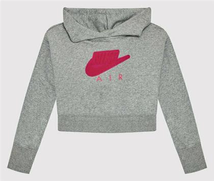 Nike Παιδικό Φούτερ Cropped με Κουκούλα Γκρι Air