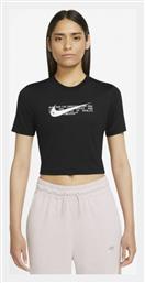 Nike Swoosh Γυναικείο Αθλητικό Crop Top Κοντομάνικο Μαύρο Μαύρο