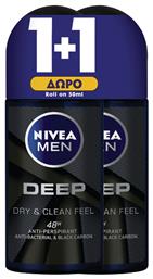 Nivea Men Deep Dry & Clean Feel Αποσμητικό 48h σε Roll-On 2x50ml