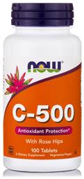 Now Foods C-500 with Rose Hips Βιταμίνη για Ενέργεια & Ανοσοποιητικό 500mg 100 ταμπλέτες