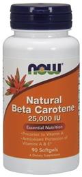 Now Foods Natural Beta Carotene Βιταμίνη για Ενέργεια, Ανοσοποιητικό & Αντιοξειδωτικό 25000iu 90 μαλακές κάψουλες από το Pharm24