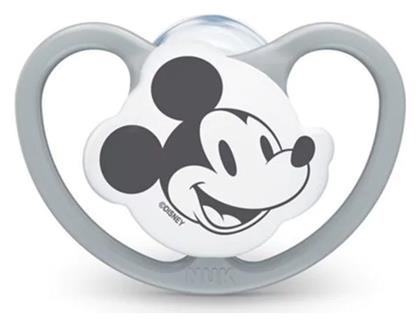 Nuk Ορθοδοντική Πιπίλα Σιλικόνης Space Mickey & Minnie Mickey Γκρι με Θήκη για 18-36 μηνών