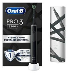 Oral-B Pro 3 3500 Design Edition Ηλεκτρική Οδοντόβουρτσα με Χρονομετρητή, Αισθητήρα Πίεσης και Θήκη Ταξιδίου Black