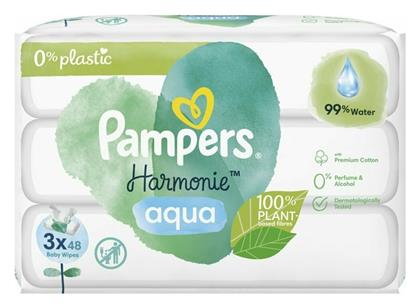 Pampers Harmonie Aqua Μωρομάντηλα με 99% Νερό, χωρίς Οινόπνευμα & Άρωμα 3x48τμχ