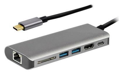 Powertech PTH-069 USB-C Docking Station με HDMI 4K PD Ethernet Γκρι