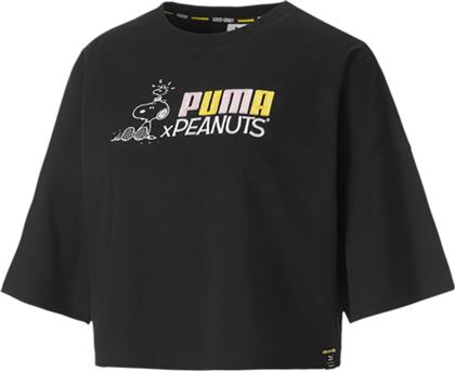 Puma Peanuts Γυναικείο T-shirt Μαύρο με Στάμπα