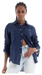Ralph Lauren Μακρυμάνικο Γυναικείο Λινό Πουκάμισο Navy Μπλε Μονόχρωμο