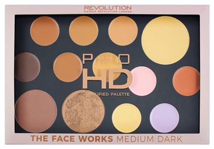 Revolution Beauty Pro HD Palette Face Works Medium/Dark Finish Powder, Concealer & Baked Highliter