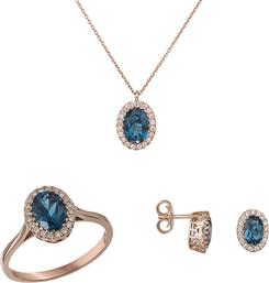 Ροζ gold σετ αρραβώνα- γάμου Κ18 με μπριγιάν και blue topaz SET032254 SET032254 Χρυσός 18 Καράτια