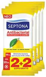 Septona Antibacterial Αντισηπτικά Μαντηλάκια Χεριών 4x15τμχ Λεμόνι