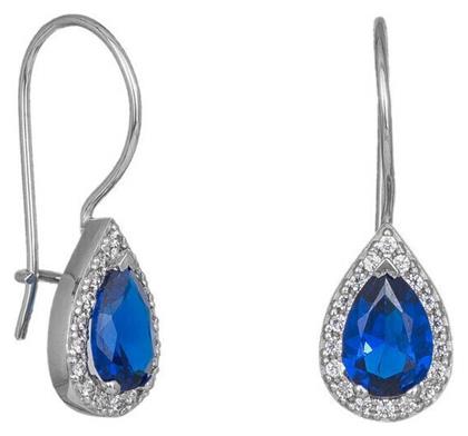 Σκουλαρίκια Κρεμαστά Ροζέτα από Λευκόχρυσο 14Κ Μπλε