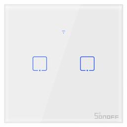 Sonoff T0EU2C-TX Χωνευτός Διακόπτης Τοίχου Αφής Wi-Fi Φωτισμού Διπλός με Πλαίσιο Λευκός
