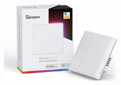 Sonoff T5EU3C Χωνευτός Διακόπτης Τοίχου Wi-Fi Φωτισμού Τριπλός με Πλαίσιο Λευκός