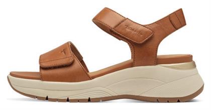 Tamaris Δερμάτινα Γυναικεία Σανδάλια Flatforms σε Ταμπά Χρώμα