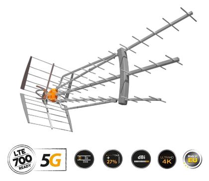 Televes DAT-75 T-Force 5G LTE HD Boss LR (21-48) Εξωτερική Κεραία Τηλεόρασης (δεν απαιτεί τροφοδοσία) σε Ασημί Χρώμα Σύνδεση με Ομοαξονικό (Coaxial) Καλώδιο από το e-shop