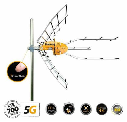 Televes Ellipse T-Force 5G LTE HD BOSS (21-48) Εξωτερική Κεραία Τηλεόρασης (δεν απαιτεί τροφοδοσία) σε Πορτοκαλί Χρώμα Σύνδεση με Ομοαξονικό (Coaxial) Καλώδιο