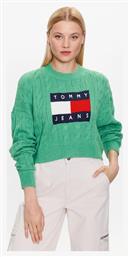 Tommy Hilfiger Boxy Center Flag Μακρυμάνικο Γυναικείο Crop Πουλόβερ Πράσινο