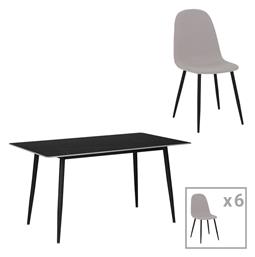 Τραπεζαρία Gustas-bella 7τμχ Γκρι Με Μαύρο Μαρμάρου 160x80εκ.