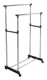 Τροχήλατη Κρεμάστρα Δαπέδου από Μέταλλο Πτυσσόμενη Ασημί 140x42x160cm