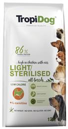 TropiDog Adult Light 15kg Ξηρά Τροφή για Ενήλικους Σκύλους Διαίτης με Κοτόπουλο / Ρύζι